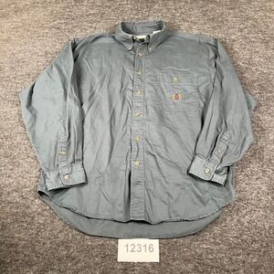 Vintage Bugle Boy Company Mens Large Gray Green Cotton Button Down Shirt Crest L